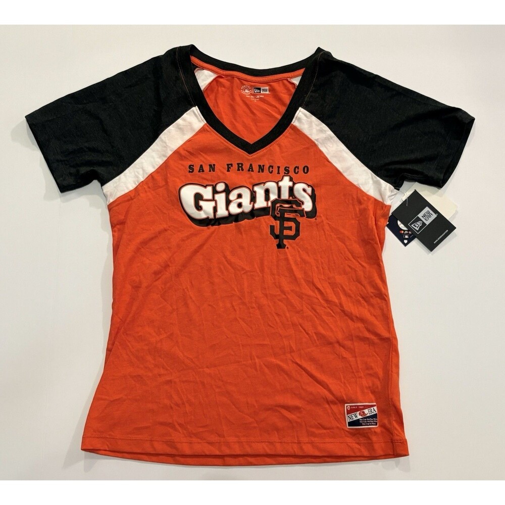 New Era MLB San Francisco Giants Orange Baseball V-Neck T-Shirt Women’s M NWT